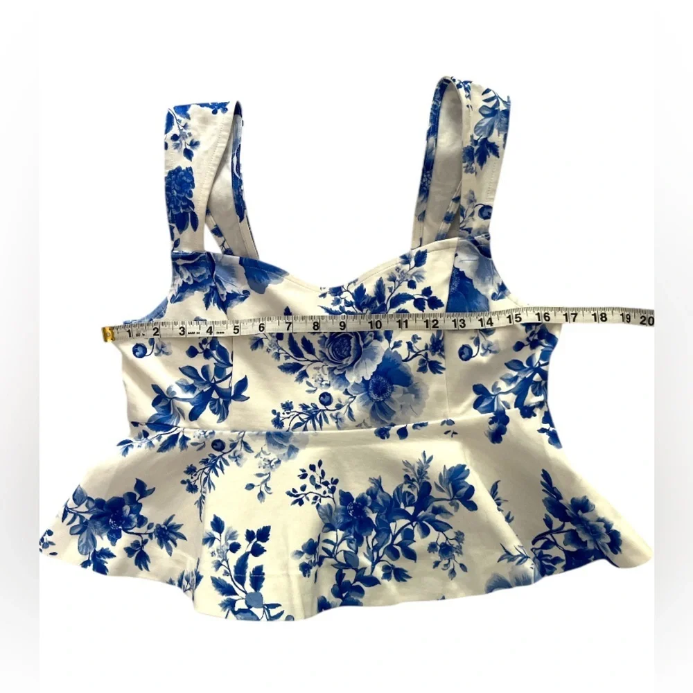 Anthropologie Maeve Square-Neck Peplum Tank Top in Blue Pattern Size M nwt - Picture 9 of 11